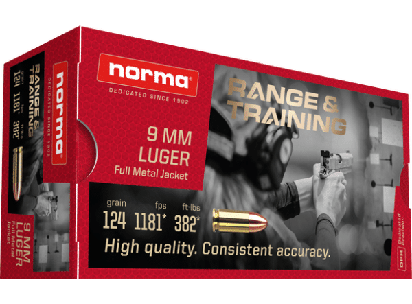 Norma 9mm Luger FMJ 124gr pk a 50 stk